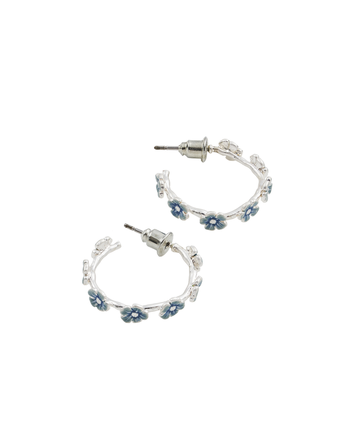 Forget Me Not Silver Stud Hoop Earrings