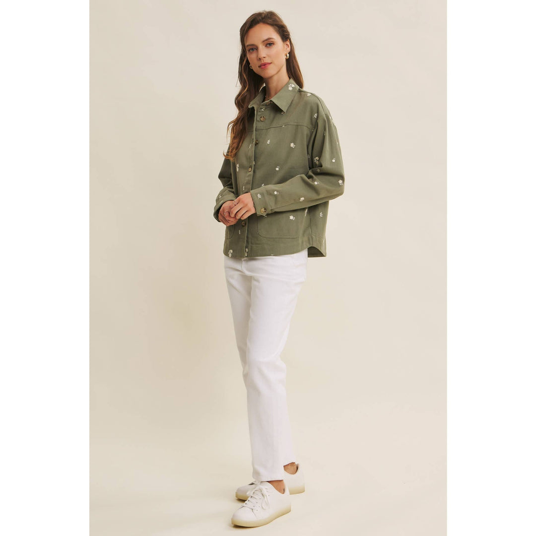 Embroidered Utility Jacket in Olive