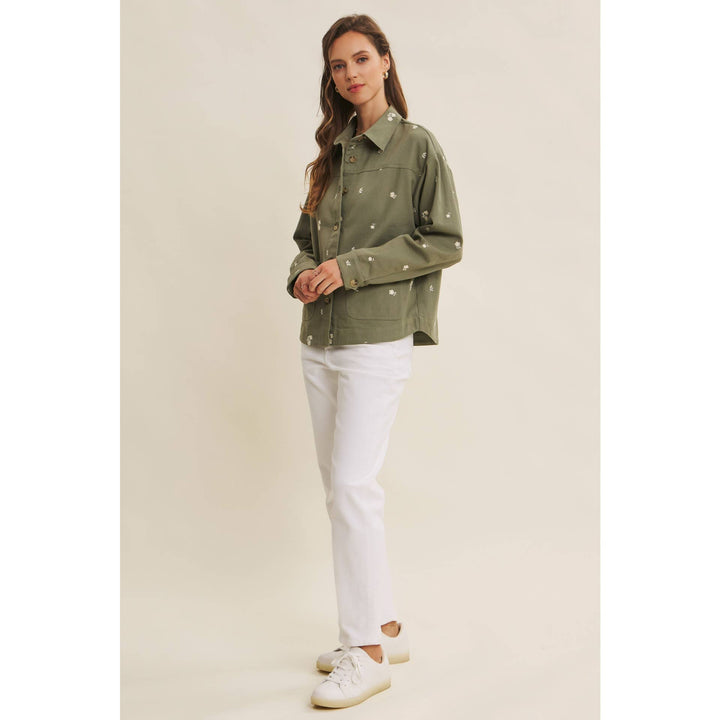 Embroidered Utility Jacket in Olive