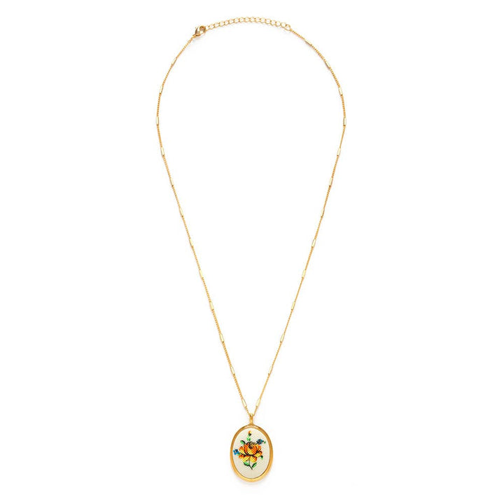 Needlepoint Flower Vintage Cameo Necklace