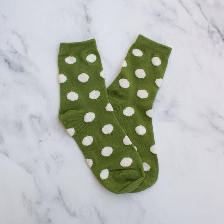 Polka Dots Puff Casual Socks in Olive