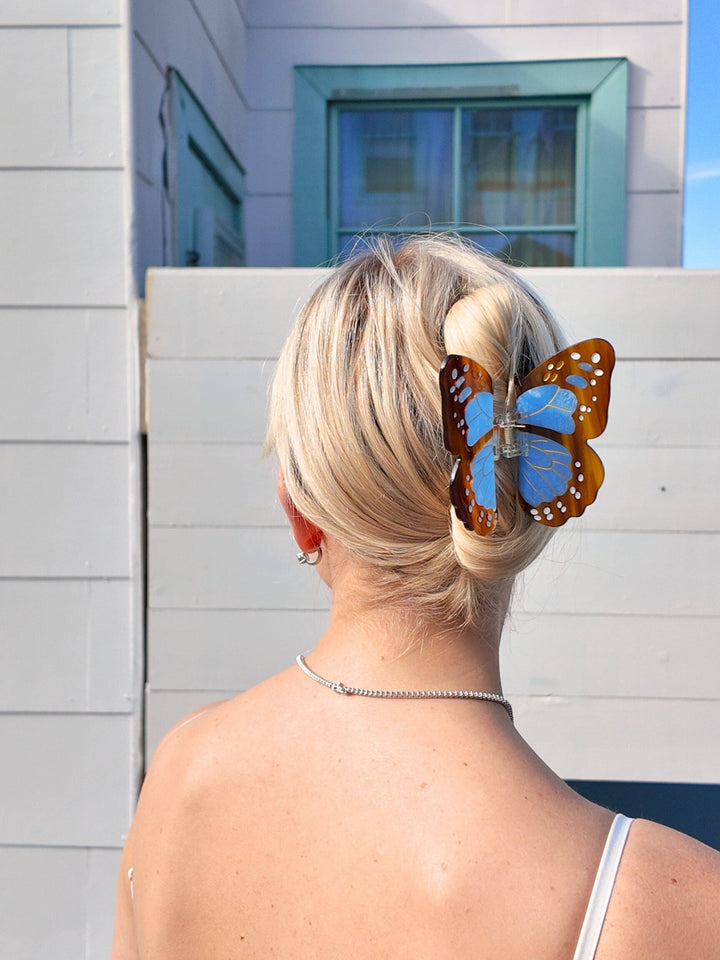 Boho Monarch Claw Clip in Baby Blue