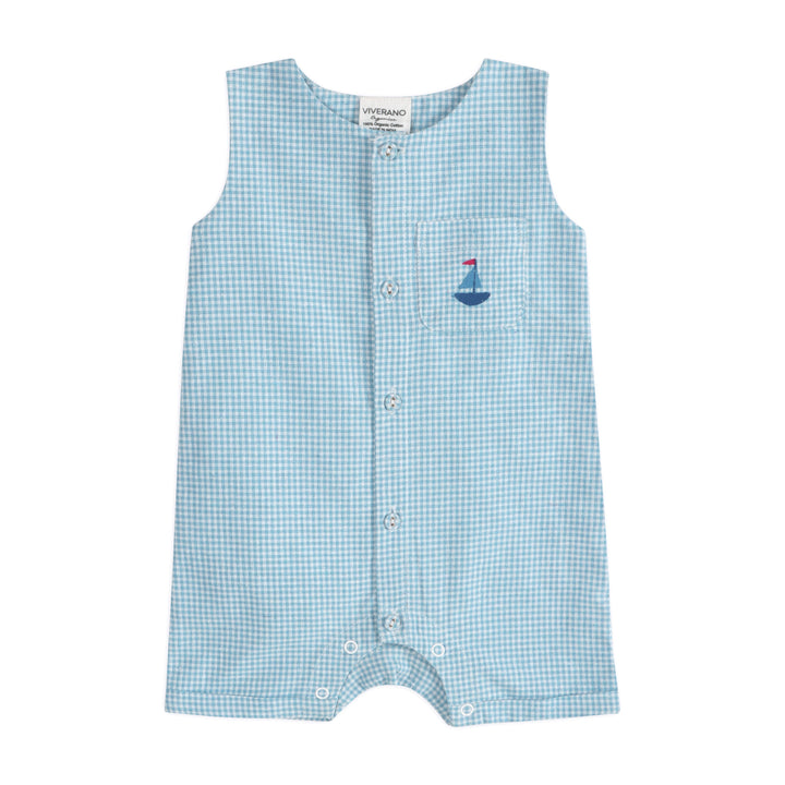 Nautical Embroidered Baby Gingham Romper
