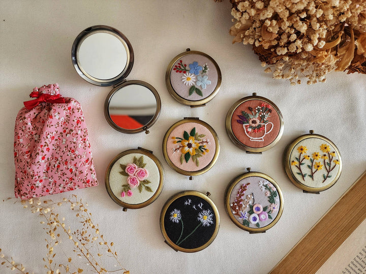 Floral Embroidered Compact Mirror, 4 Styles