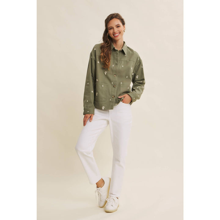 Embroidered Utility Jacket in Olive