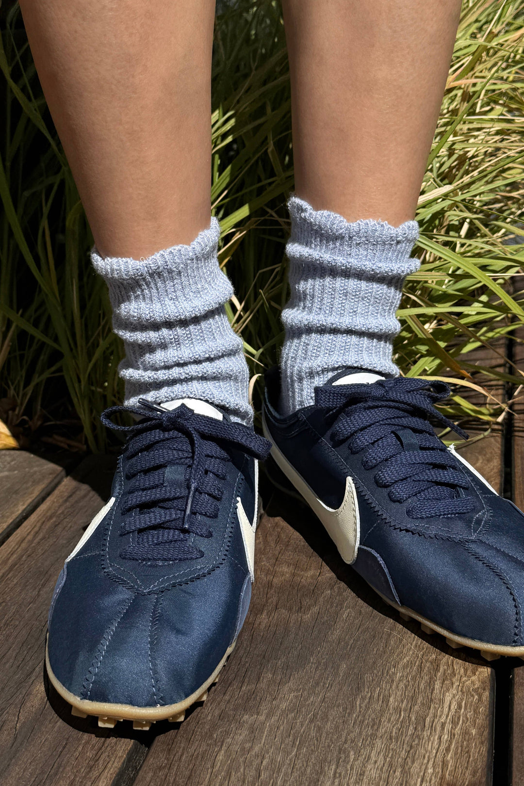 Linen Scallop Socks in Pale Blue