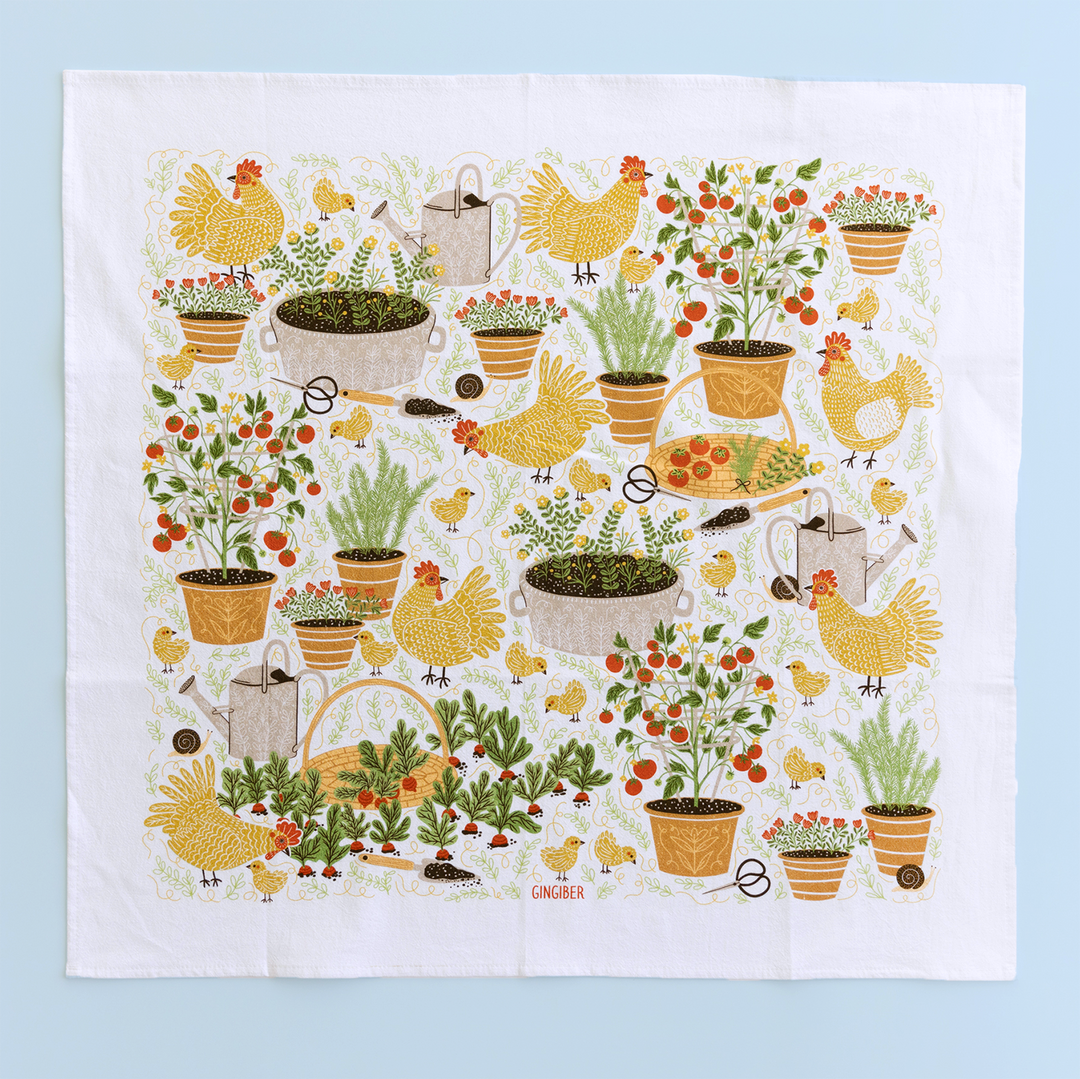 Garden Chickens Tea Towel