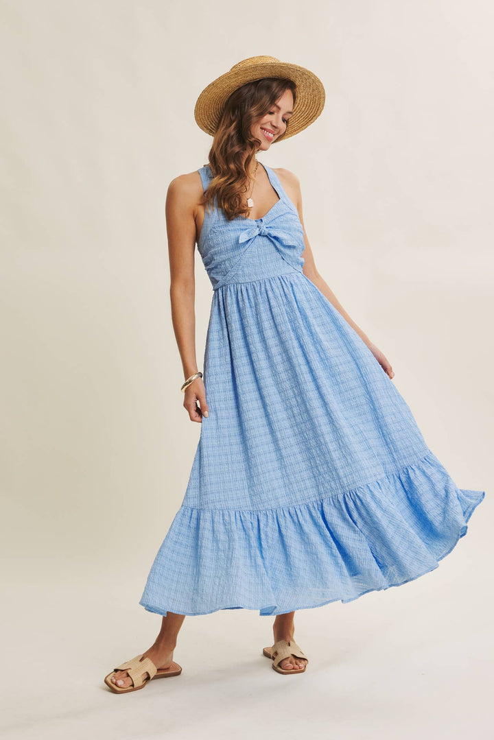 Textured Halter Flare Midi Dress