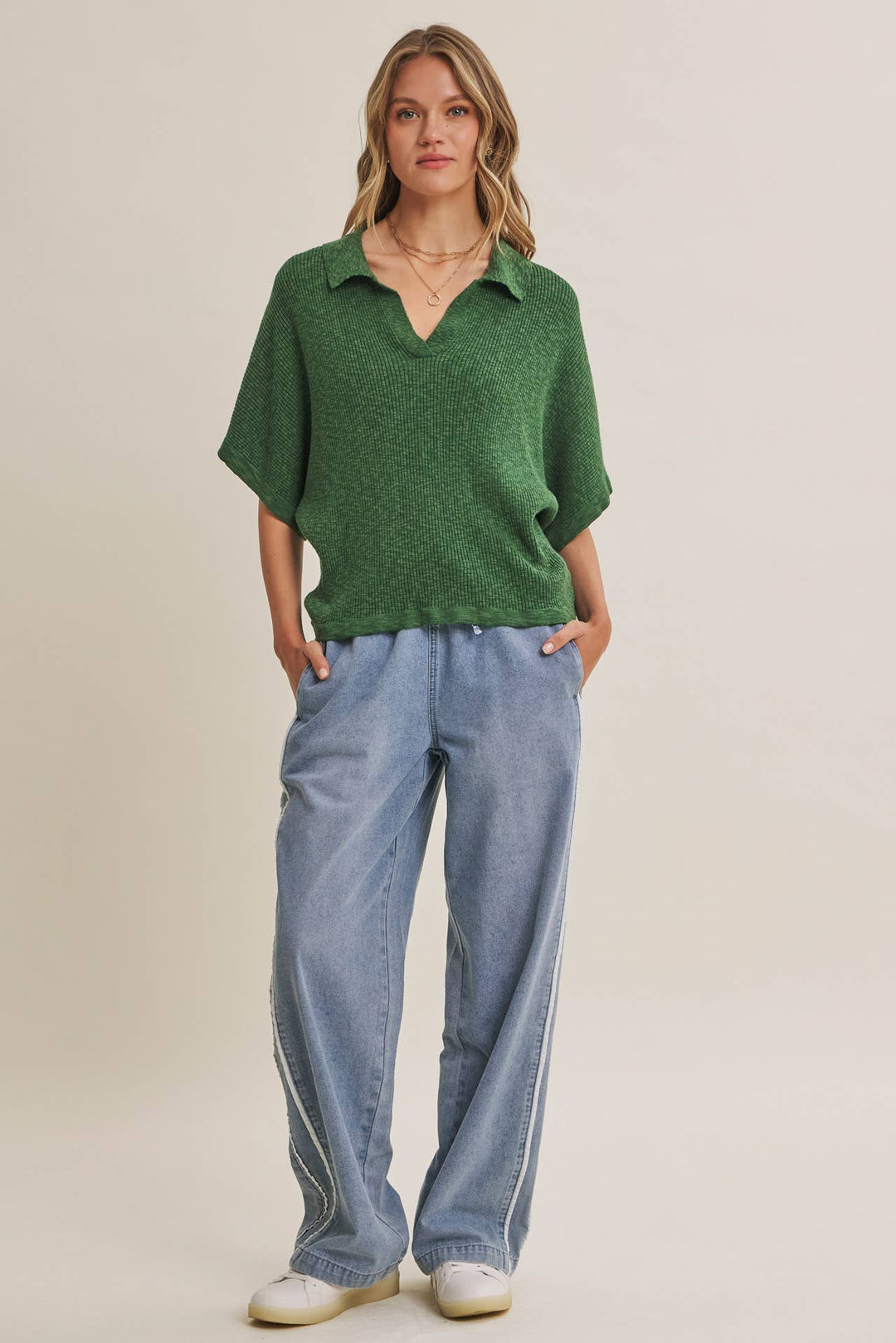 Easy Layering Favorite Relaxed Dolman Sweater in Hunter Green