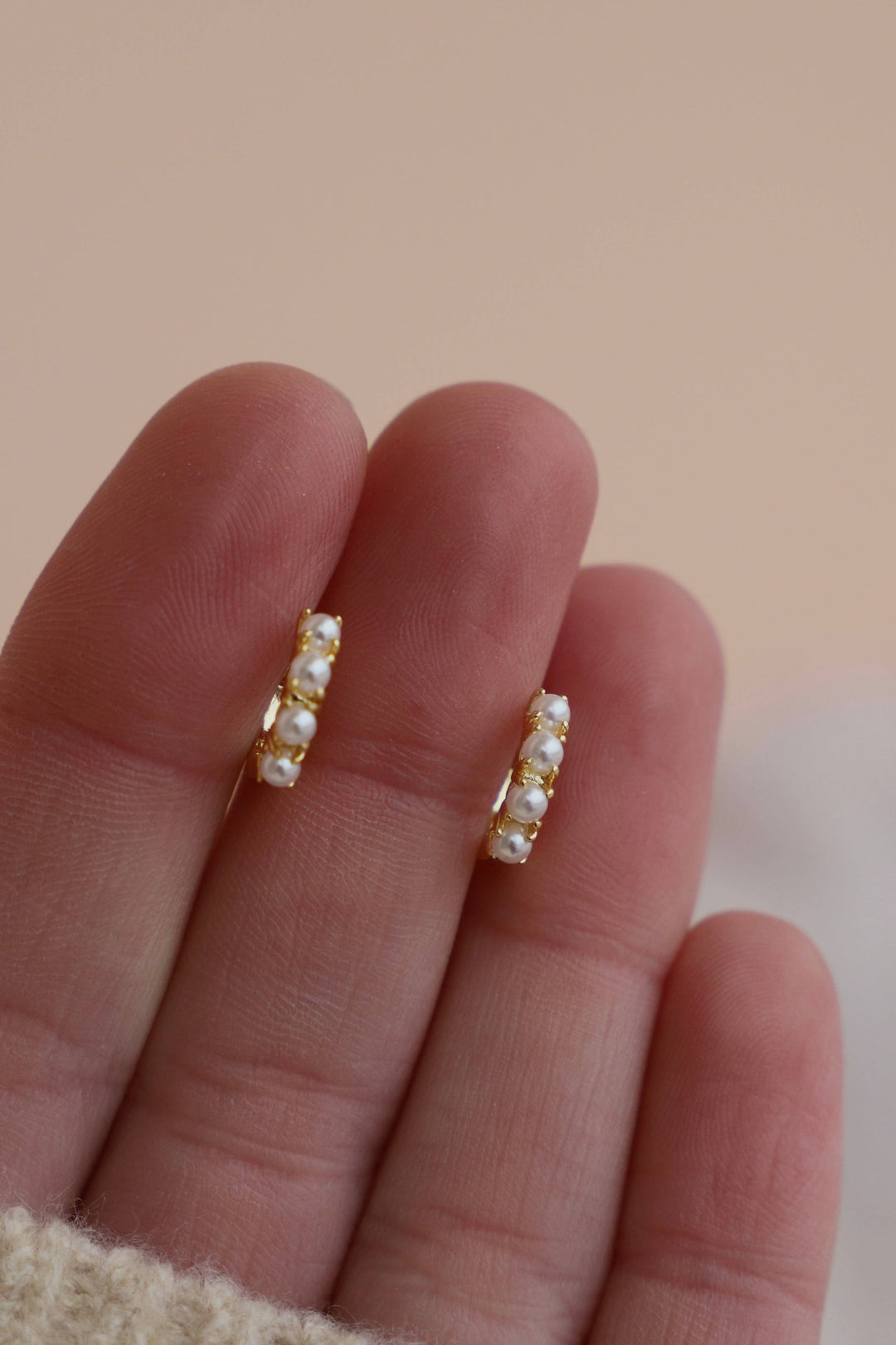 Mini Pearl Hoops in Gold
