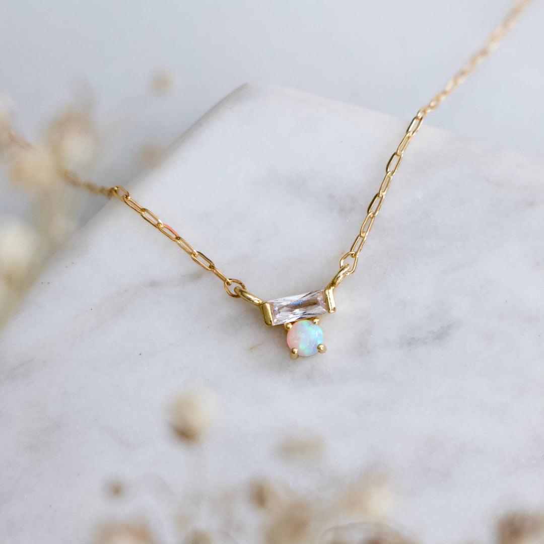 Mini CZ Opal Necklace - Gold Filled 
