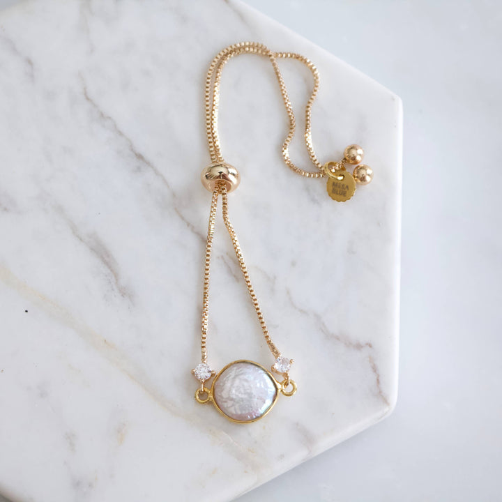 Pearl Coin CZ Adjustable Bracelet