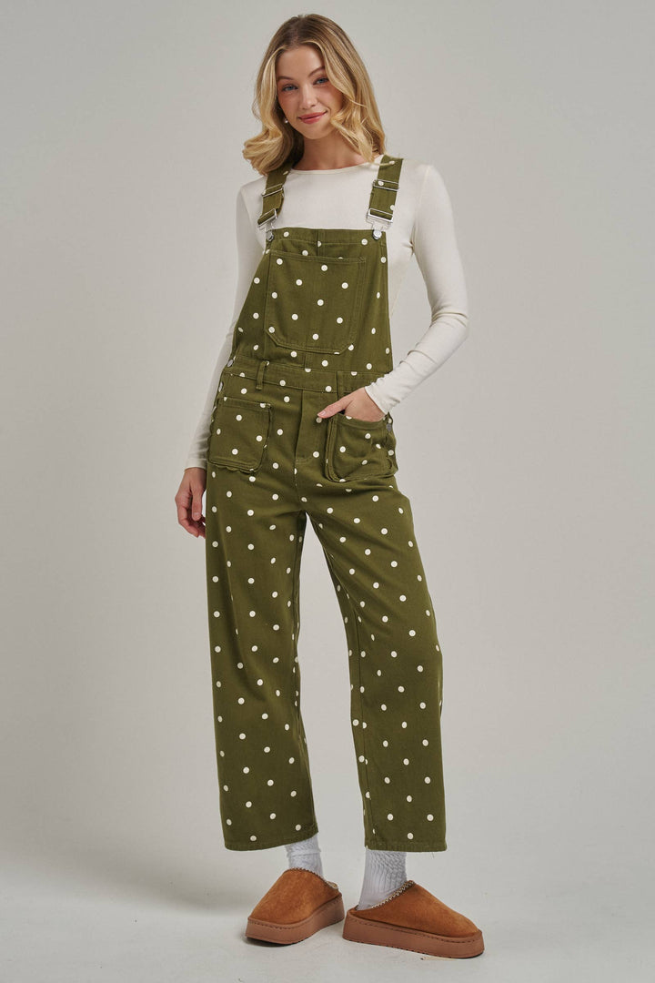 Polka Dot Twill Jumpsuit in Olive