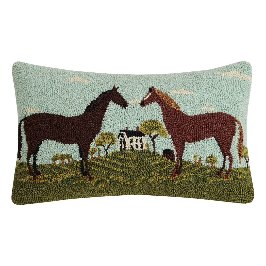 Black And Brown Horses Hook Pillow - Warren Kimble