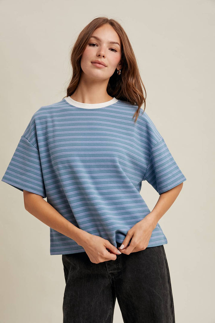 Contrast Striped Relaxed Crop Tee