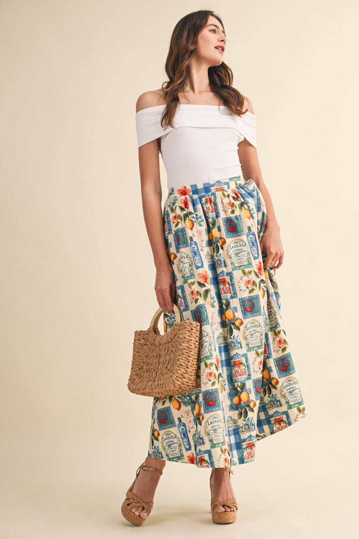 Vintage Print Midi Skirt