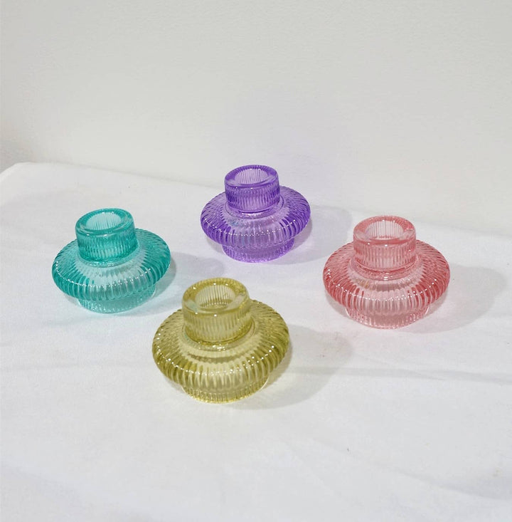 Taper or Tea Light Glass Candle Holder (Multiple Colors)