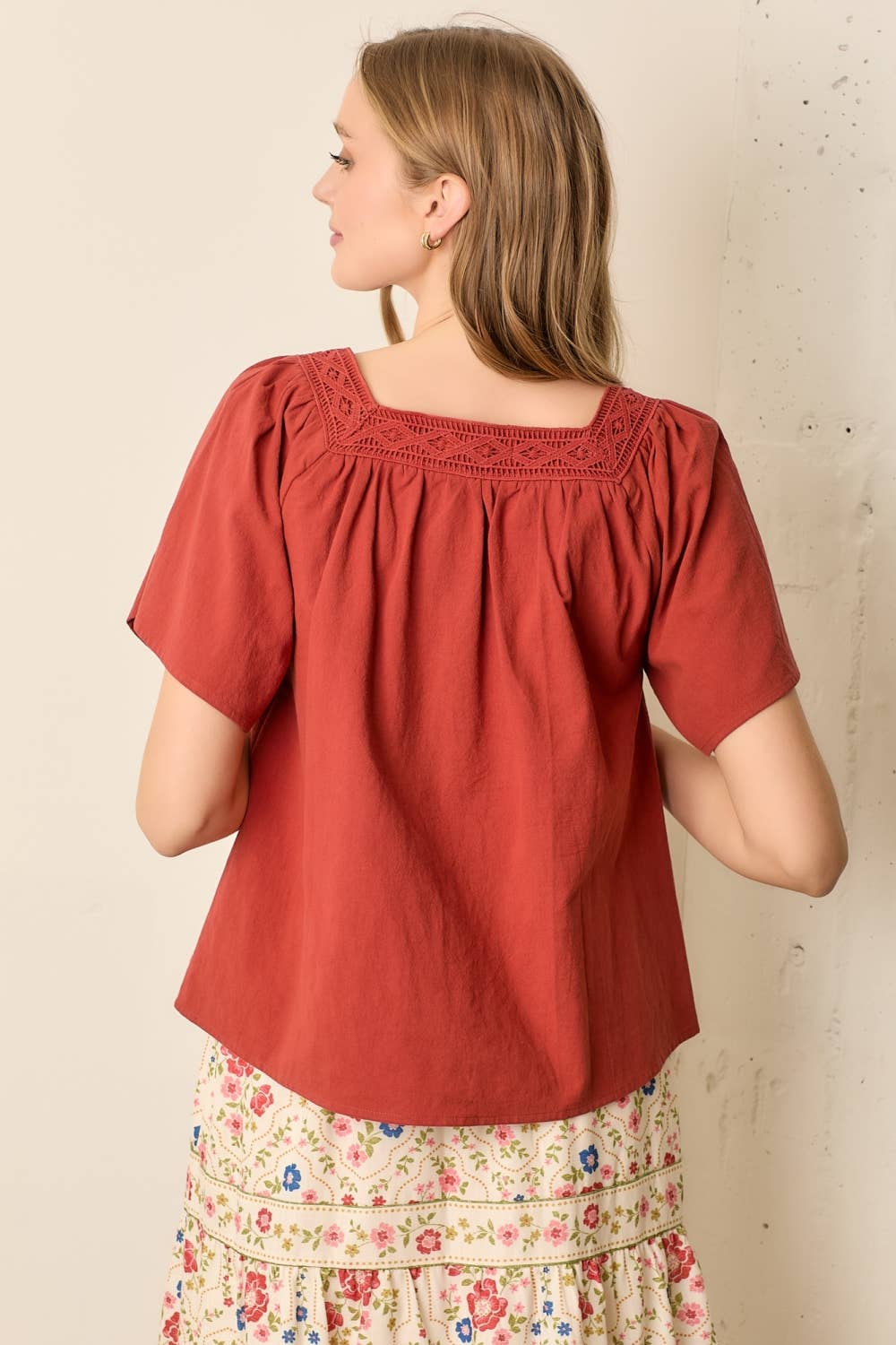 Square Neck Top with Lace Trim