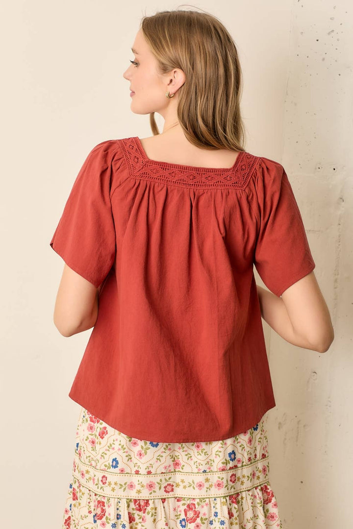 Square Neck Top with Lace Trim