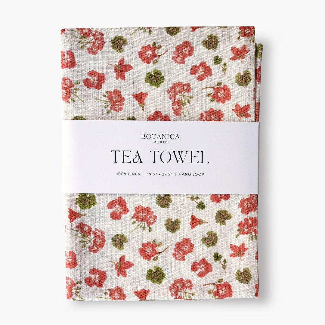 Geranium Linen Tea Towel