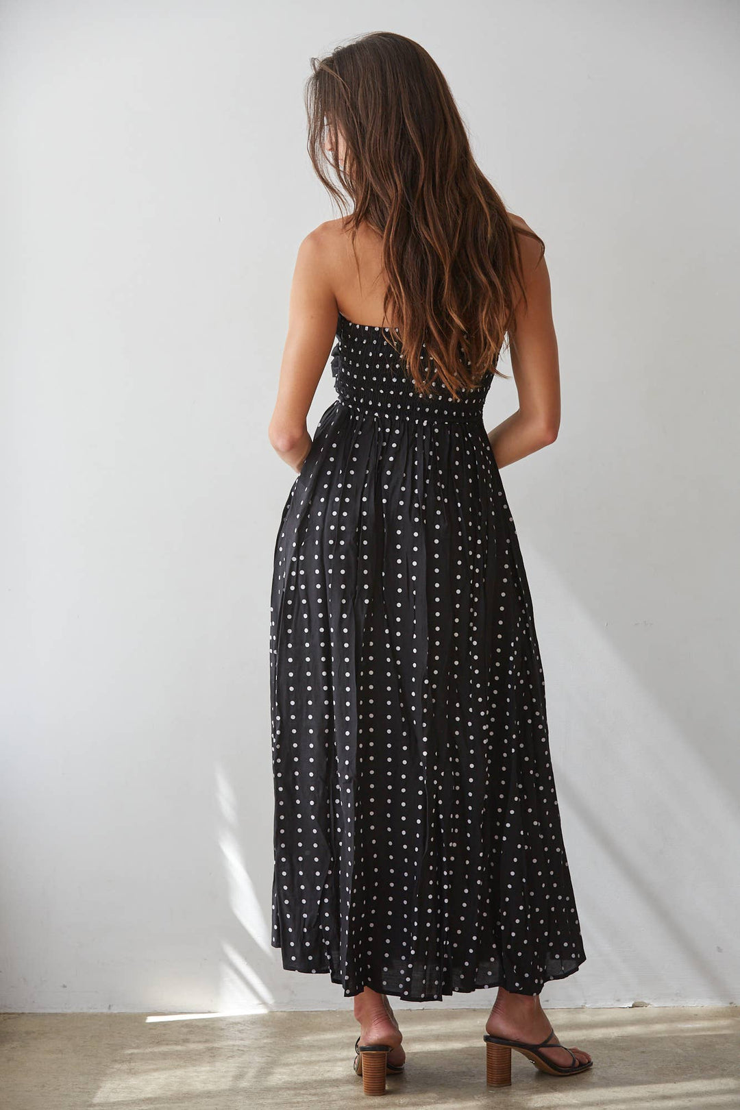 Black &amp; White Polka Dot Strapless Midi