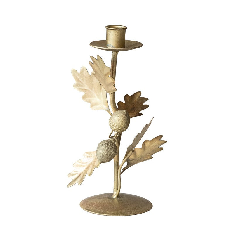 Handmade Metal Oak Leaves &amp; Acorns Taper Holder