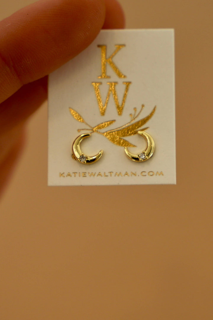 Crescent Moon Studs in Gold