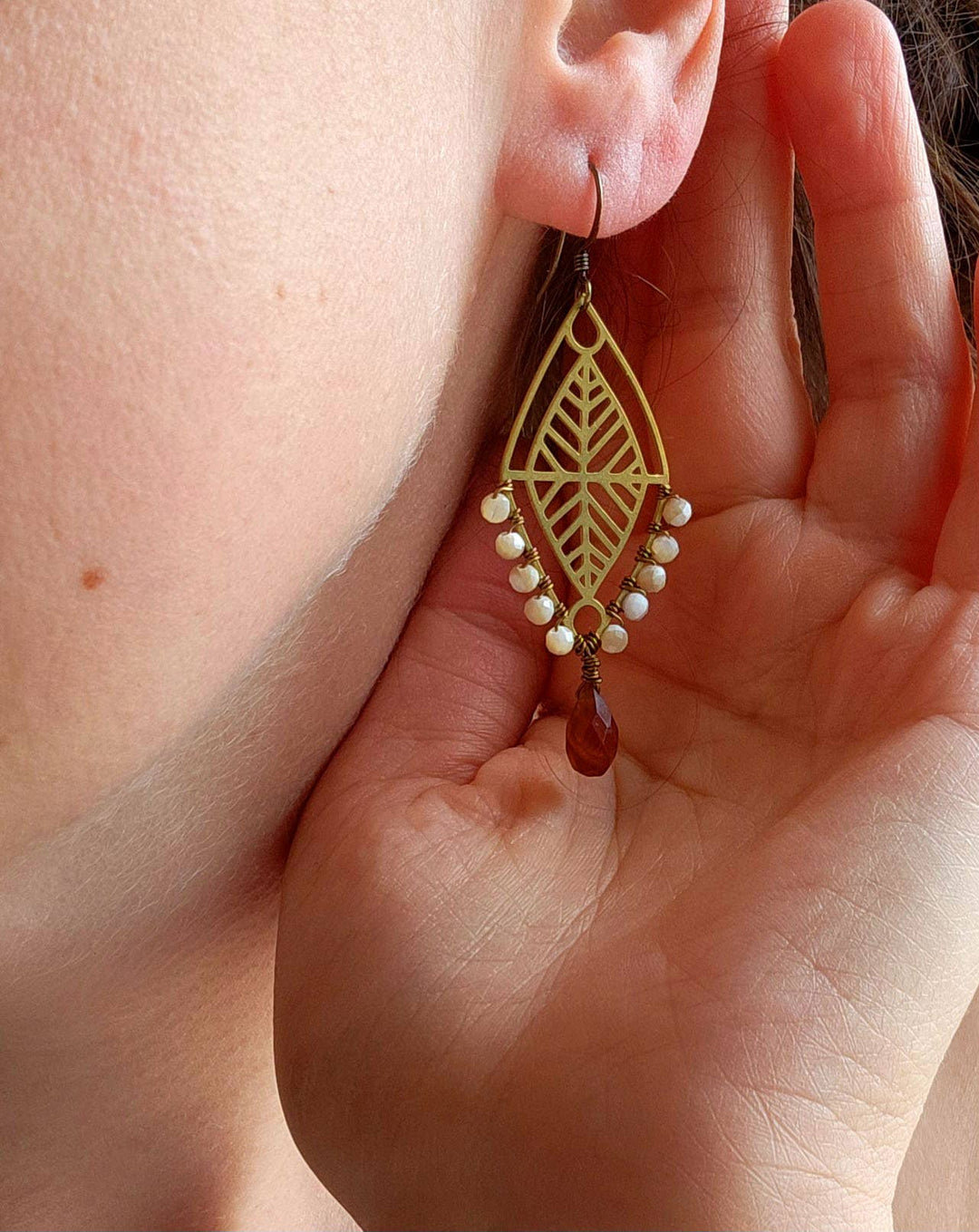 Sun Chaser Geometric Brass Earrings with Garnet