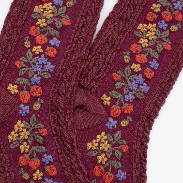 Vintage Strawberry Socks in Burgundy