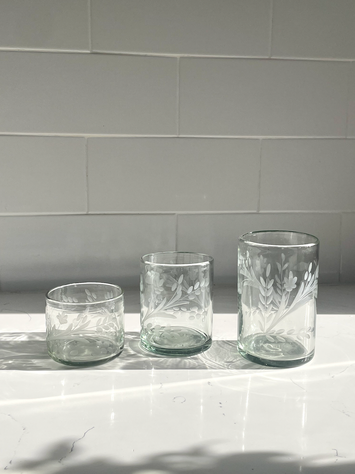Hand-Etched Tumbler Glass, 2 Sizes