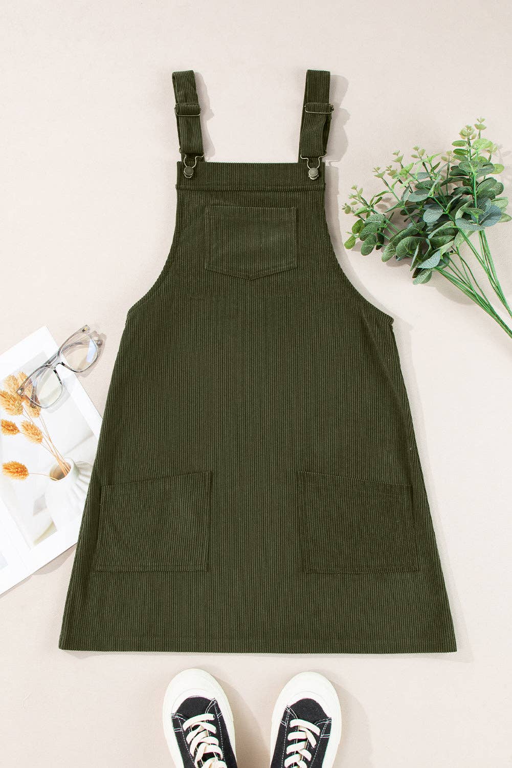 Corduroy Overall Dress in Green