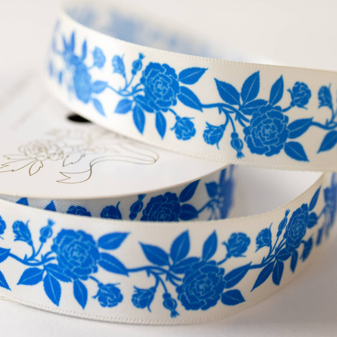Blue Roses Satin Ribbon