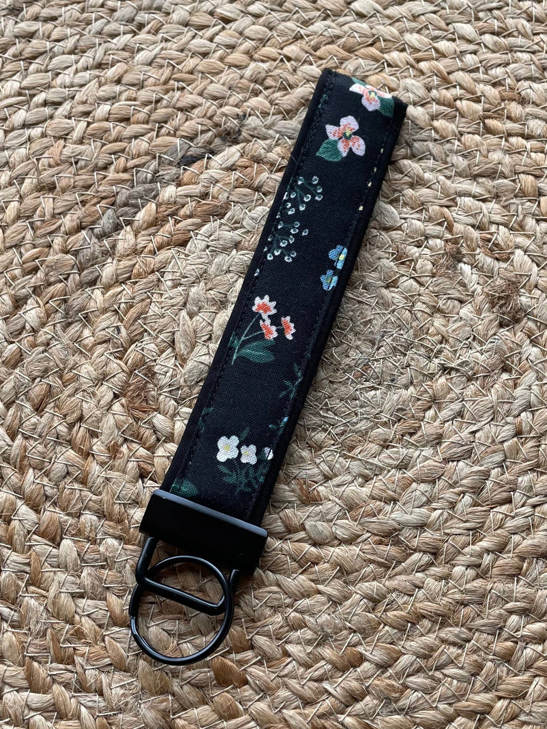 Black Floral Keychain Wristlet