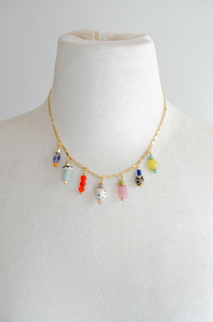 Colorful Beaded Charm Necklace: Bright