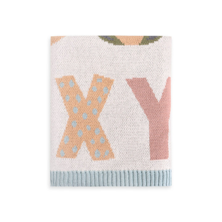Alphabet Blue Knit Baby Blanket