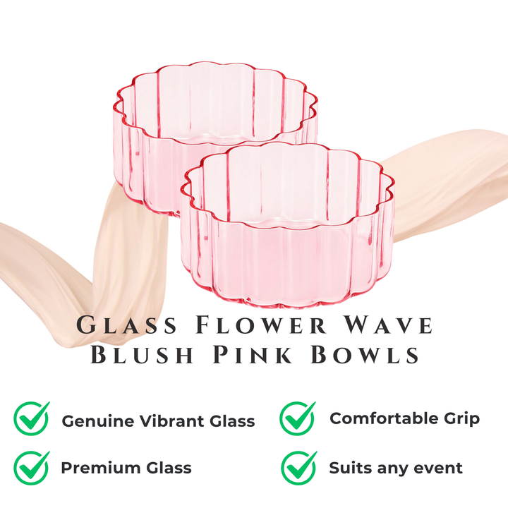 Blush Pink Glass Flower Wave, Single Bowl