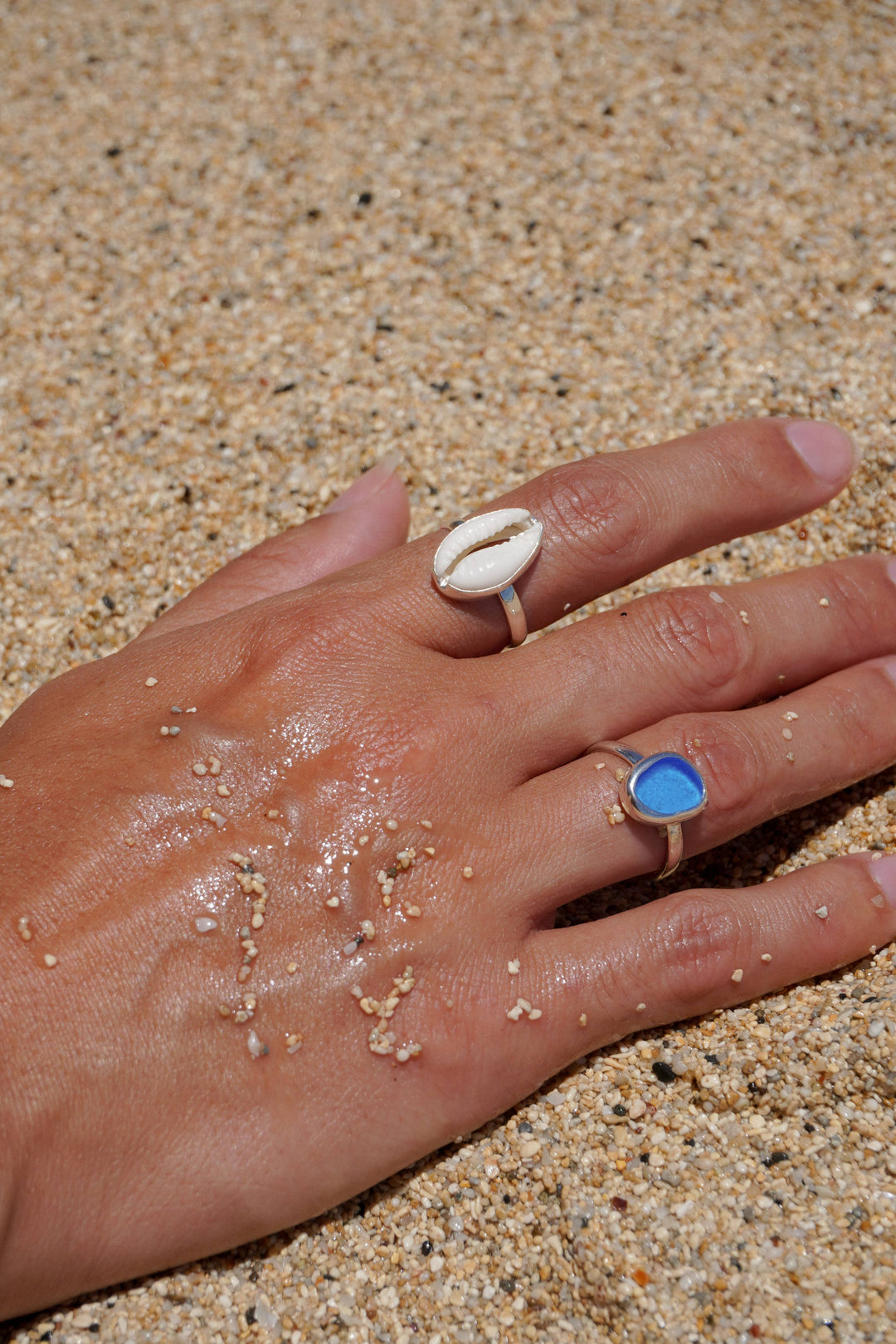 Blue Sea Glass Ring (Gold or Silver)