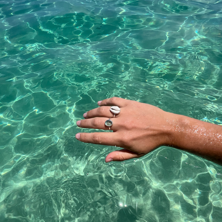 Blue Sea Glass Ring (Gold or Silver)