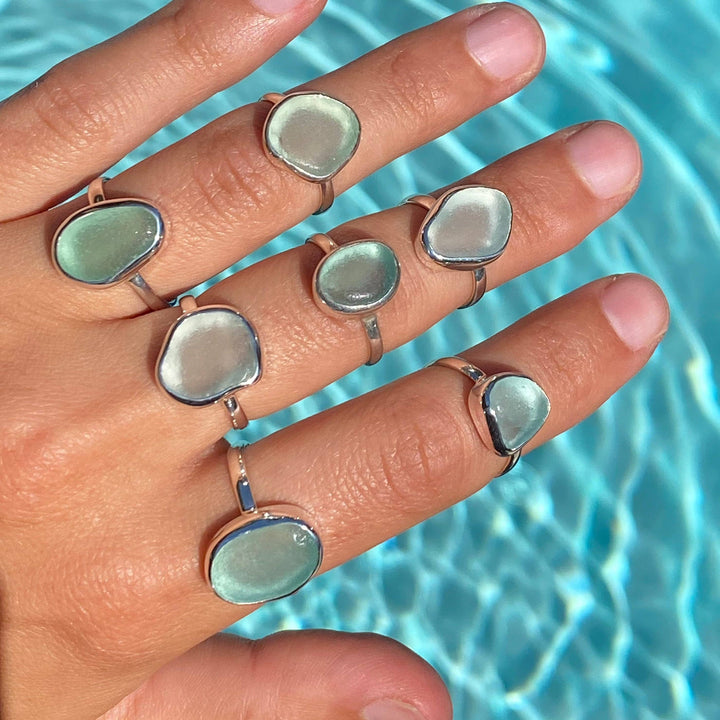 Blue Sea Glass Ring (Gold or Silver)