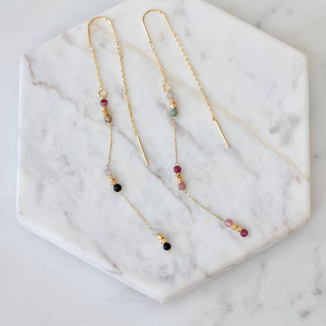 Tourmaline Beaded Threader Earrings 