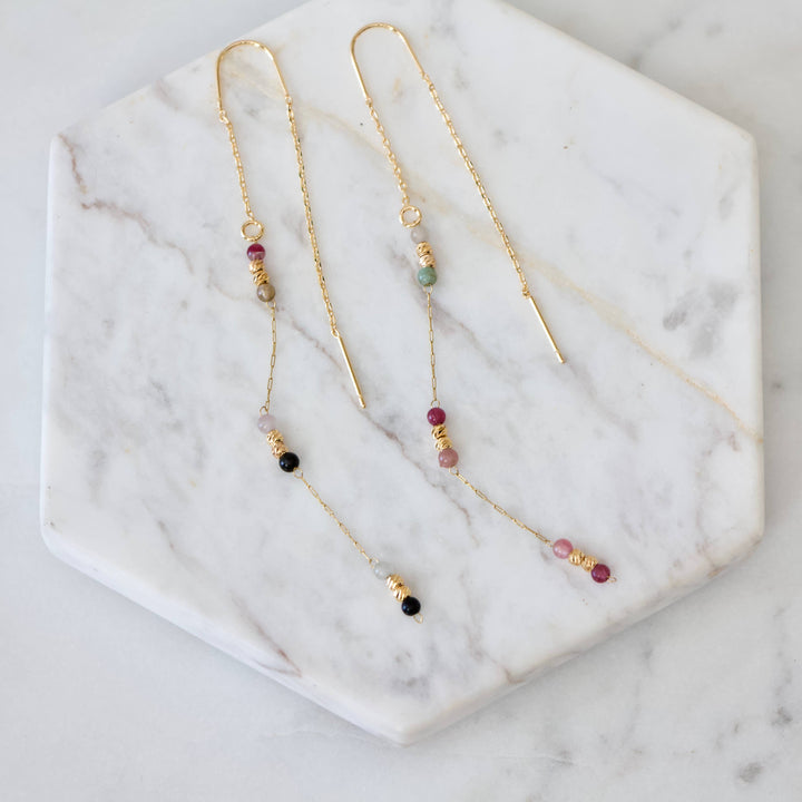 Tourmaline Beaded Threader Earrings 