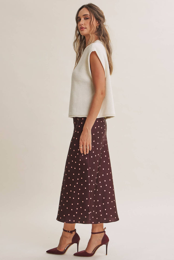 Satin Polka Dot Midi Skirt