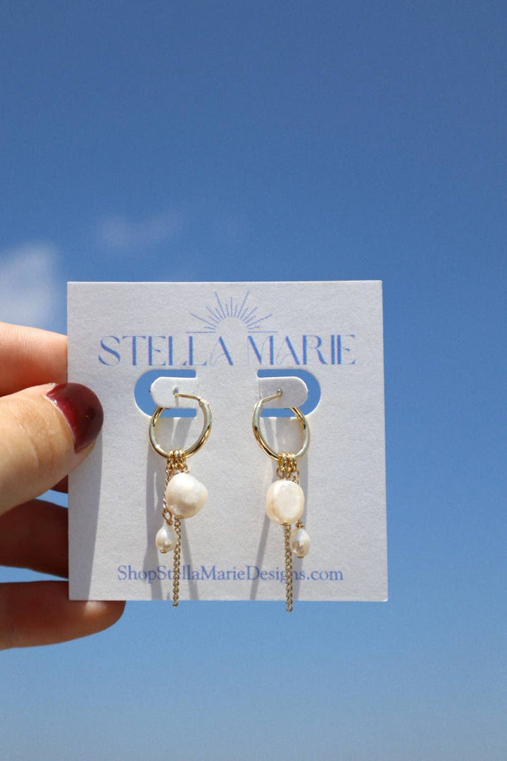 Pearl Chain Hoop Earrings