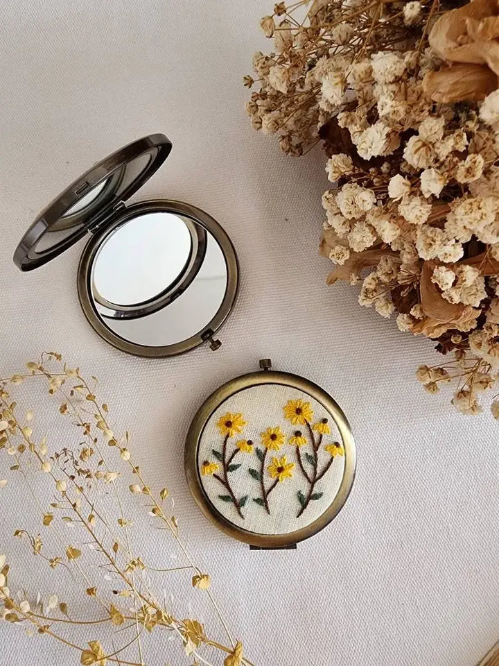 Floral Embroidered Compact Mirror, 4 Styles