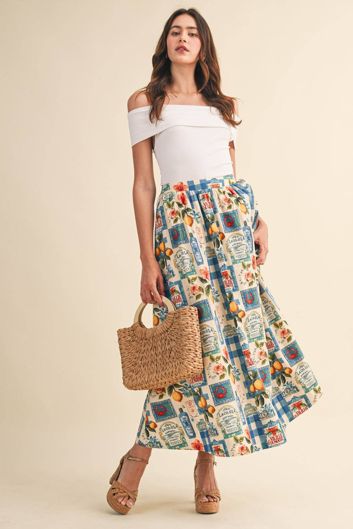 Vintage Print Midi Skirt