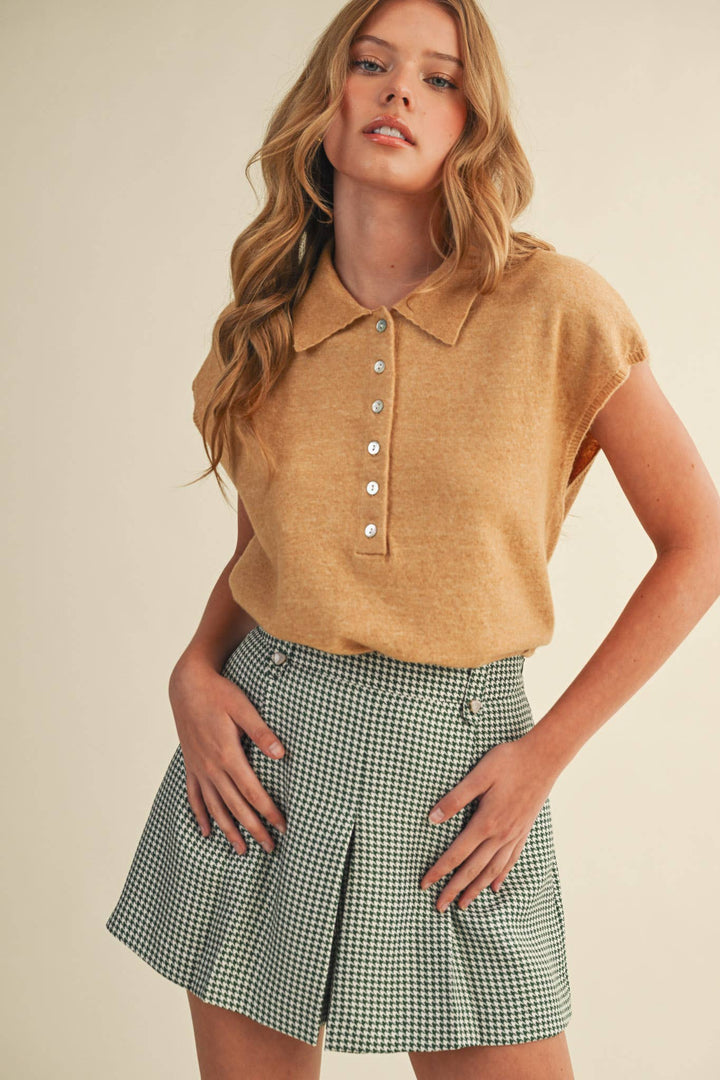 Cap Sleeve Collared Sweater Vest