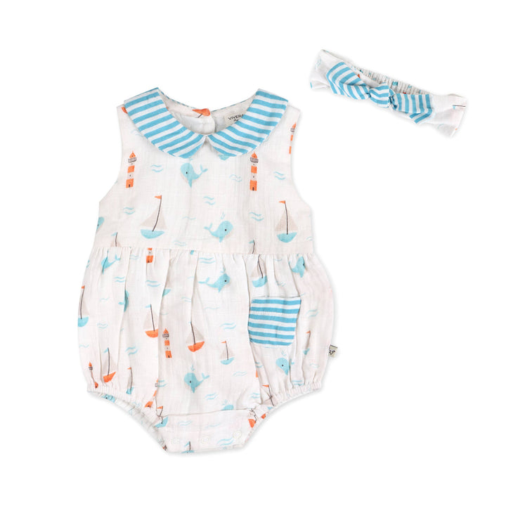 Sailboat Whales Baby Romper + Headband
