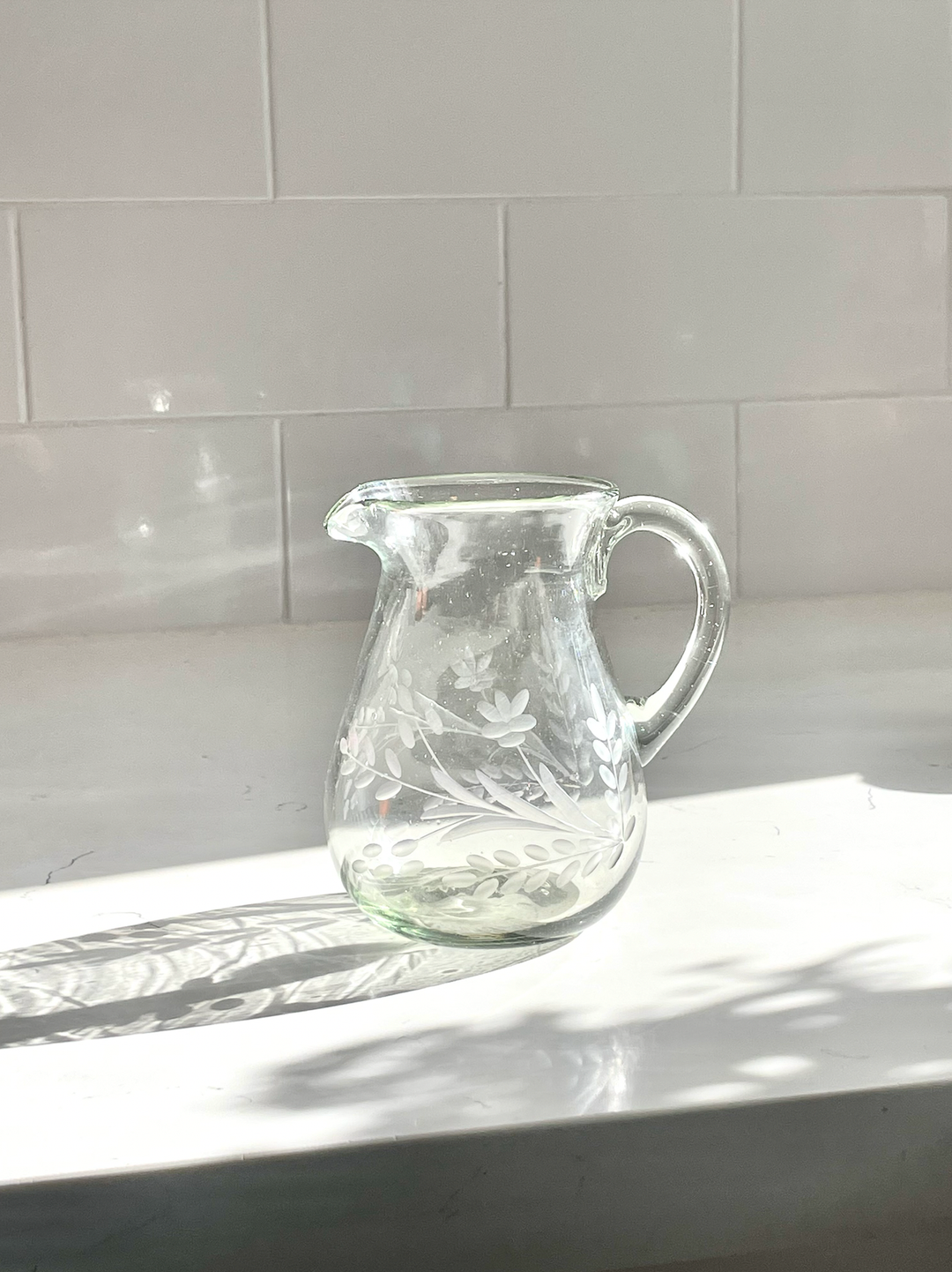 Hand-Etched Blown Petite Pitcher