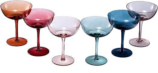 Pastel Colored Coupe Cocktail Glass, 6 Colors
