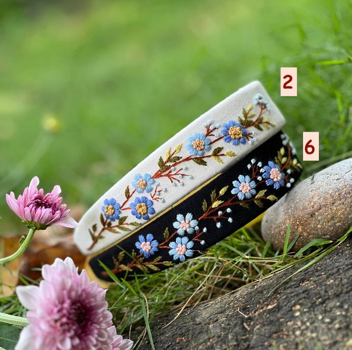 Floral Blue Embroidered Headband